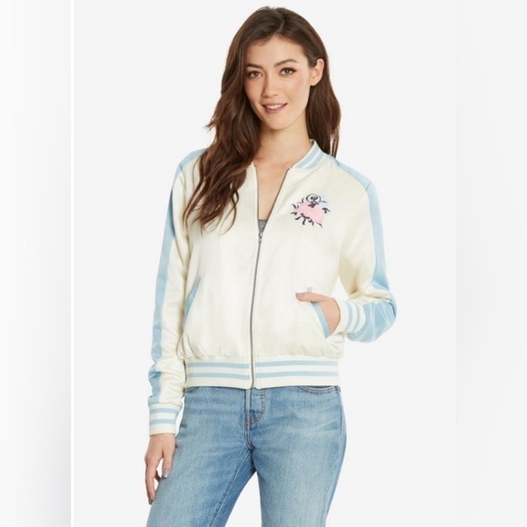 Disney Alice in Wonderland Blue & Ivory Embroidered Satin Varsity Jacket - Picture 2 of 13